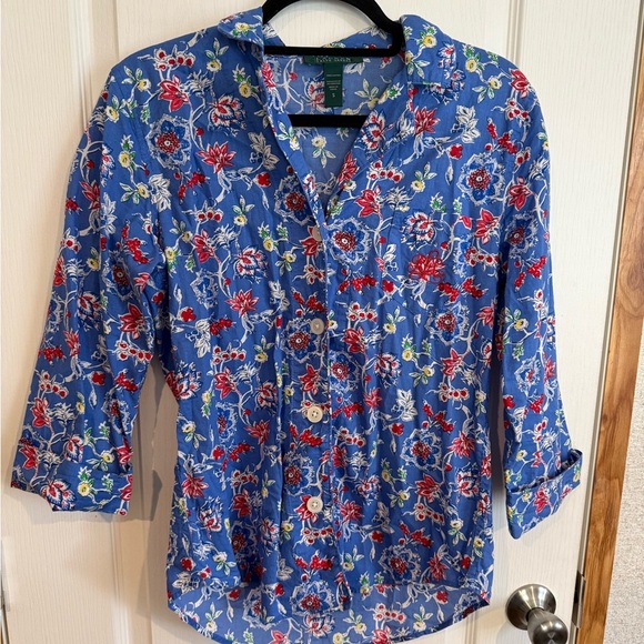 Ralph Lauren floral button-down shirt with 3/4 length roll-cuff sleeve - Picture 2 of 4